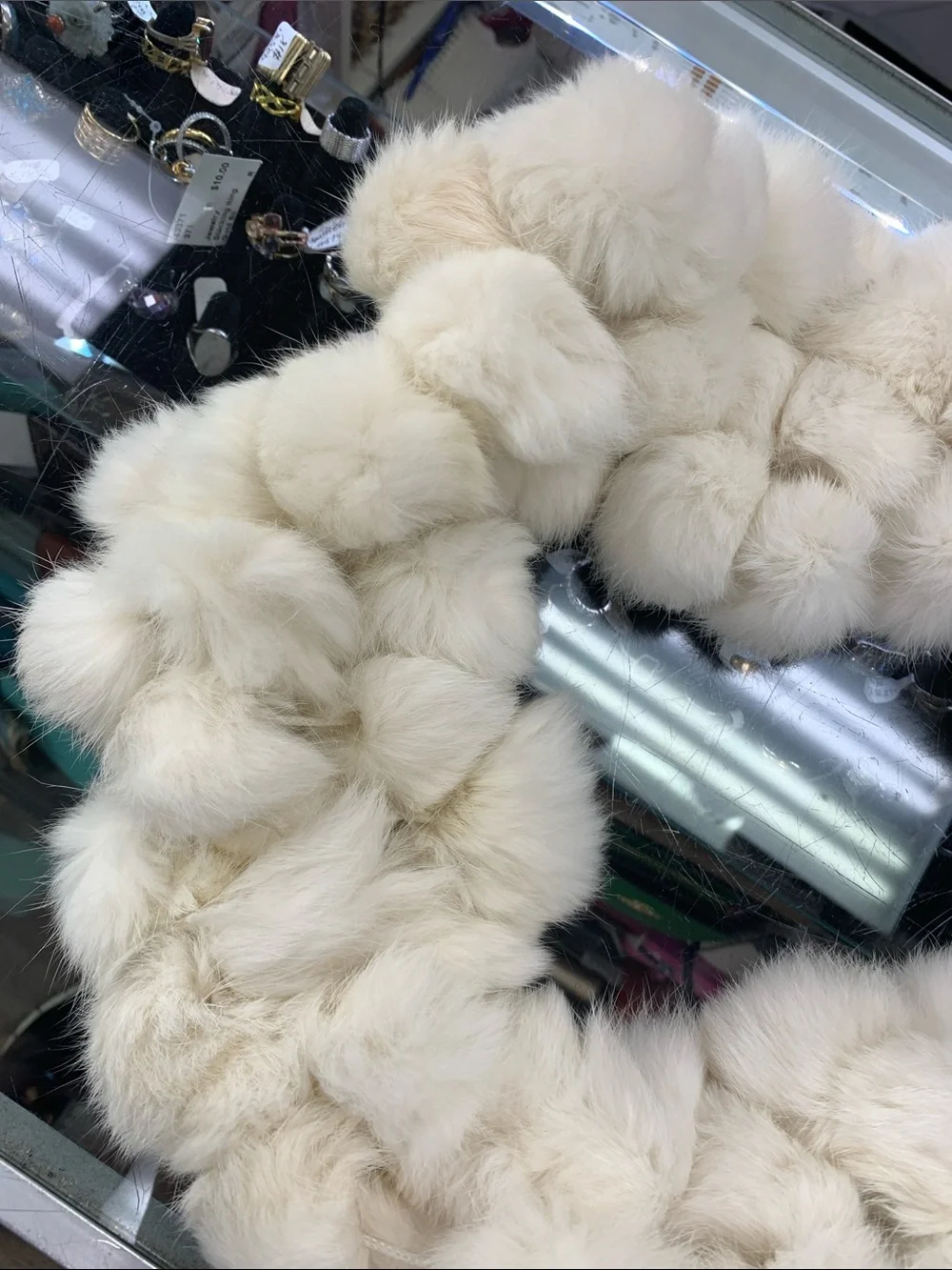 Home Accents Faux Fur Pom-Pom Scarf in Cream